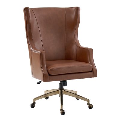 Ivo Black Leather Wingback Swivel Adjustable Height Office Chair