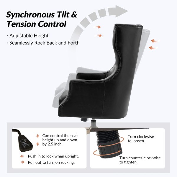 Ivo Black Leather Wingback Swivel Office Chair 3