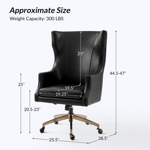 Ivo Black Leather Wingback Swivel Office Chair 4
