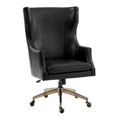 Ivo Black Leather Wingback Swivel Office Chair
