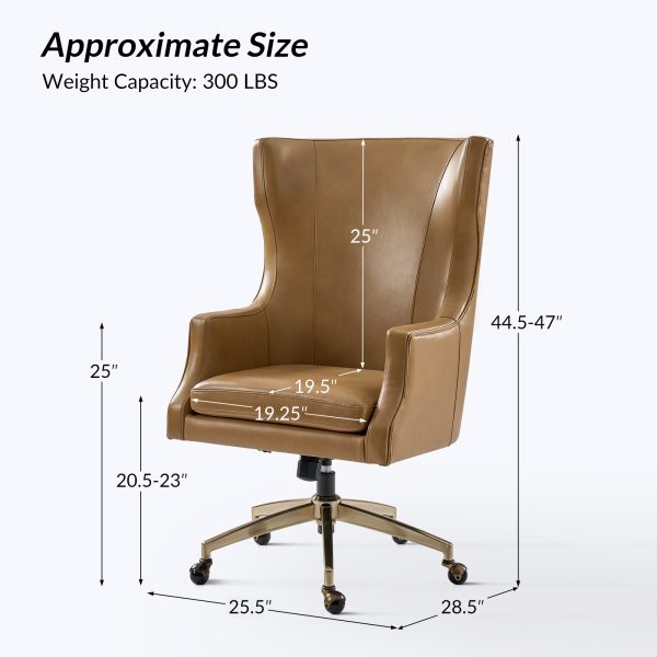 Ivo Leather Wingback Swivel Office Chair Adjustable Height Camel 4