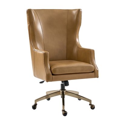 Ivo Leather Wingback Swivel Office Chair Adjustable Height Camel