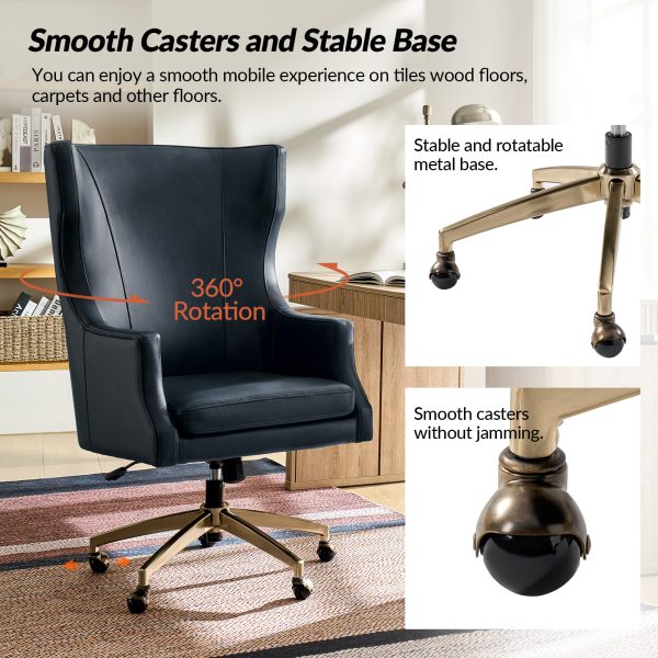 Ivo Navy Leather Wingback Swivel Adjustable Height Office Chair 2