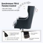 Ivo Navy Leather Wingback Swivel Adjustable Height Office Chair 9 Ivo Navy Leather Wingback Swivel Adjustable Height Office Chair