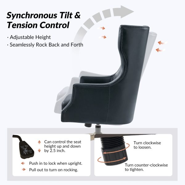 Ivo Navy Leather Wingback Swivel Adjustable Height Office Chair 3