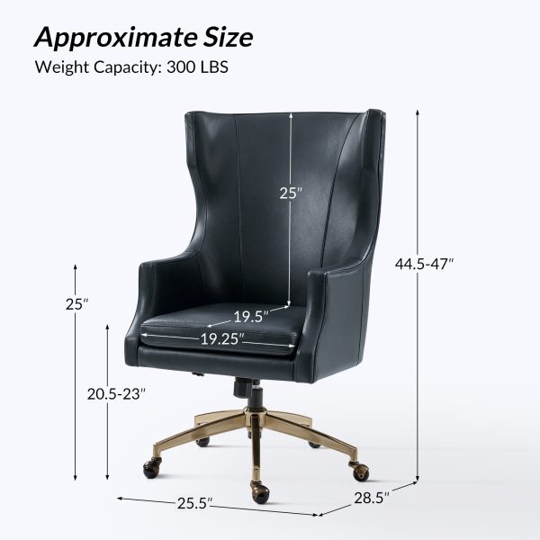 Ivo Navy Leather Wingback Swivel Adjustable Height Office Chair 4