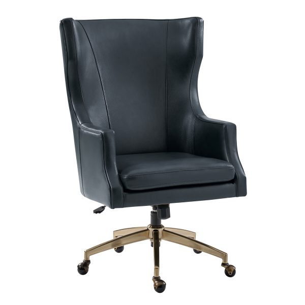 Ivo Navy Leather Wingback Swivel Adjustable Height Office Chair
