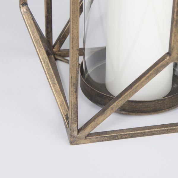 Ivy Large Gold Metal Geometric Cage Candle Holder Lantern 10