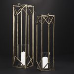 Ivy Large Gold Metal Geometric Cage Candle Holder Lantern