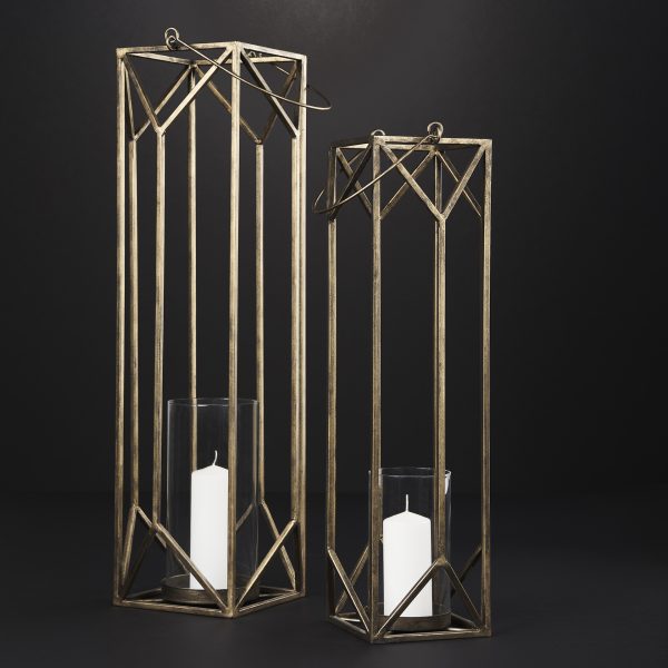 Ivy Large Gold Metal Geometric Cage Candle Holder Lantern 3
