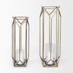 Ivy Large Gold Metal Geometric Cage Candle Holder Lantern