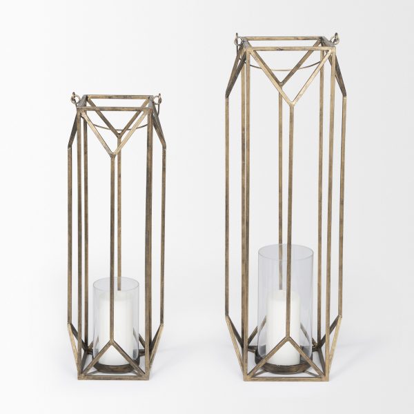 Ivy Large Gold Metal Geometric Cage Candle Holder Lantern 6