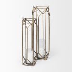 Ivy Large Gold Metal Geometric Cage Candle Holder Lantern