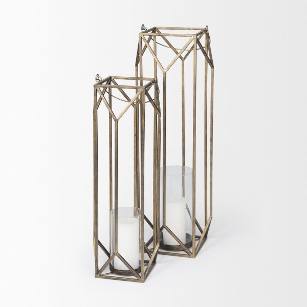 Ivy Large Gold Metal Geometric Cage Candle Holder Lantern 7