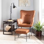 Izzy Black Metal Camel Faux Leather Lounge Chair Ottoman