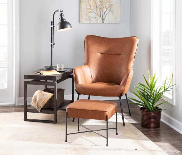 Izzy Black Metal Camel Faux Leather Lounge Chair Ottoman 1