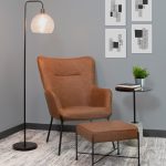 Izzy Black Metal Camel Faux Leather Lounge Chair Ottoman