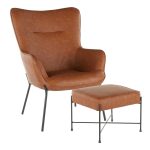 Izzy Black Metal Camel Faux Leather Lounge Chair Ottoman