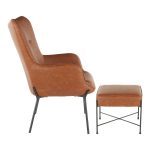 Izzy Black Metal Camel Faux Leather Lounge Chair Ottoman