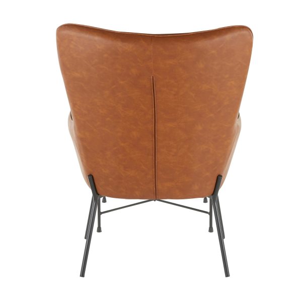 Izzy Black Metal Camel Faux Leather Lounge Chair Ottoman 6