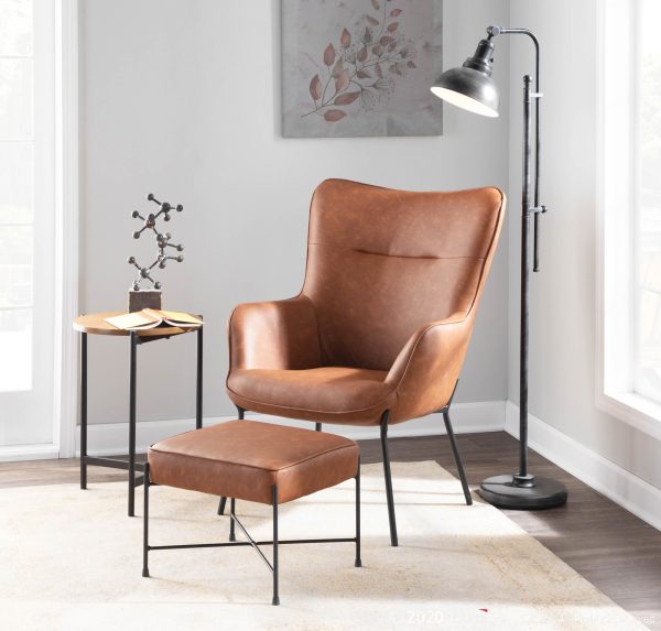 Izzy Black Metal Camel Faux Leather Lounge Chair Ottoman