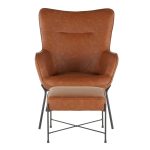 Izzy Black Metal Camel Faux Leather Lounge Chair Ottoman