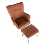 Izzy Black Metal Camel Faux Leather Lounge Chair Ottoman