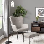 Izzy Black Metal Grey Faux Leather Contemporary Lounge Chair Ottoman
