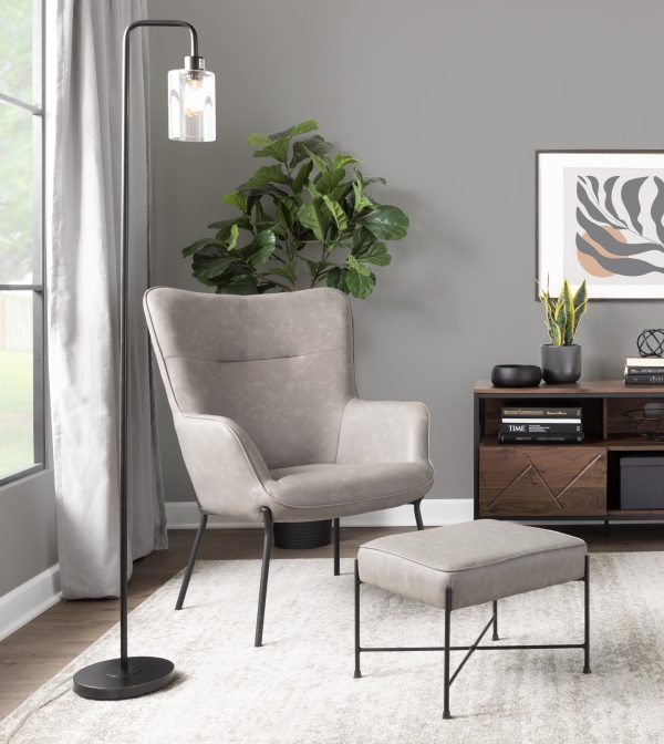 Izzy Black Metal Grey Faux Leather Contemporary Lounge Chair Ottoman 1