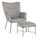 Izzy Black Metal Grey Faux Leather Contemporary Lounge Chair Ottoman