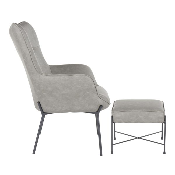 Izzy Black Metal Grey Faux Leather Contemporary Lounge Chair Ottoman 3