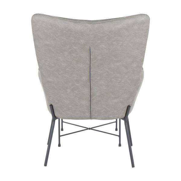 Izzy Black Metal Grey Faux Leather Contemporary Lounge Chair Ottoman 5