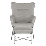Izzy Black Metal Grey Faux Leather Contemporary Lounge Chair Ottoman