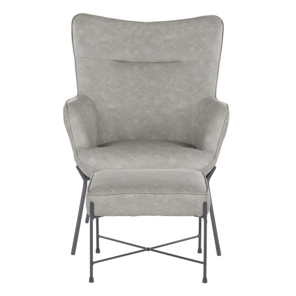 Izzy Black Metal Grey Faux Leather Contemporary Lounge Chair Ottoman 6