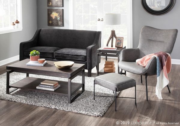 Izzy Black Metal Grey Faux Leather Contemporary Lounge Chair Ottoman