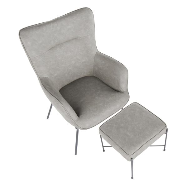 Izzy Black Metal Grey Faux Leather Contemporary Lounge Chair Ottoman 7