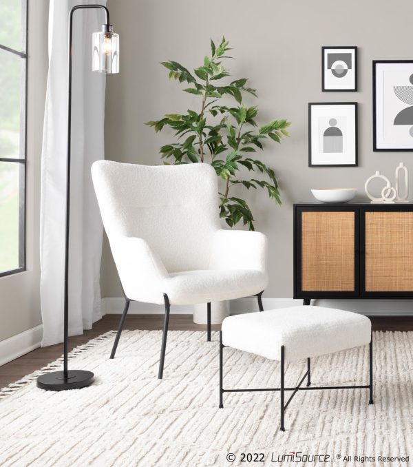 Izzy Black Metal White Sherpa Contemporary Lounge Chair and Ottoman 1