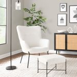 Izzy Black Metal White Sherpa Contemporary Lounge Chair and Ottoman