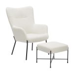 Izzy Black Metal White Sherpa Contemporary Lounge Chair and Ottoman