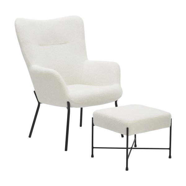 Izzy Black Metal White Sherpa Contemporary Lounge Chair and Ottoman 2