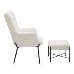 Izzy Black Metal White Sherpa Contemporary Lounge Chair and Ottoman