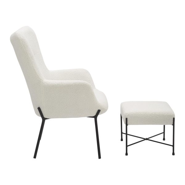 Izzy Black Metal White Sherpa Contemporary Lounge Chair and Ottoman 3