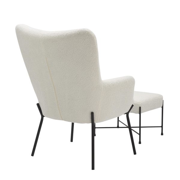 Izzy Black Metal White Sherpa Contemporary Lounge Chair and Ottoman 4