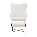 Izzy Black Metal White Sherpa Contemporary Lounge Chair and Ottoman