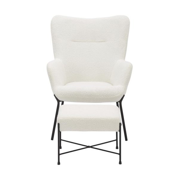 Izzy Black Metal White Sherpa Contemporary Lounge Chair and Ottoman 6
