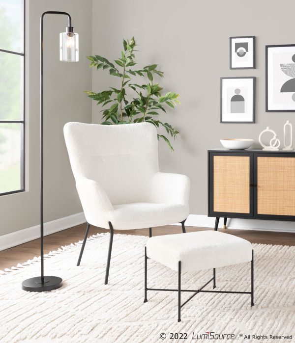 Izzy Black Metal White Sherpa Contemporary Lounge Chair and Ottoman