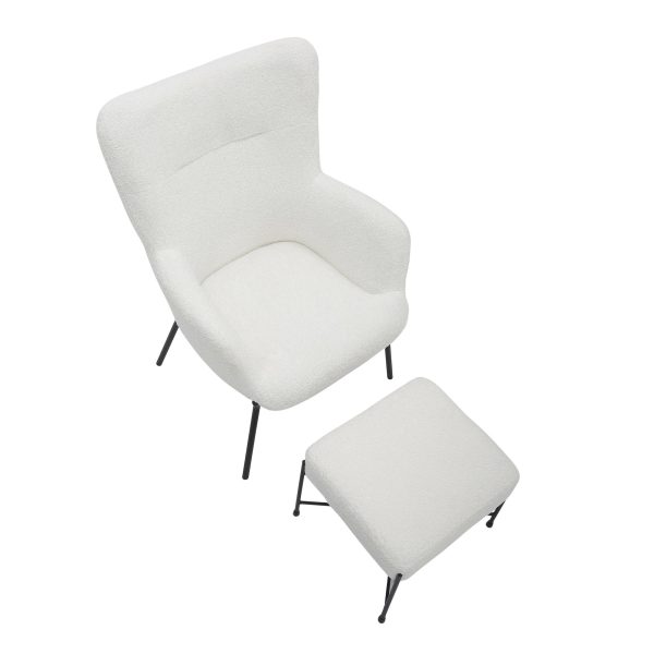 Izzy Black Metal White Sherpa Contemporary Lounge Chair and Ottoman 7