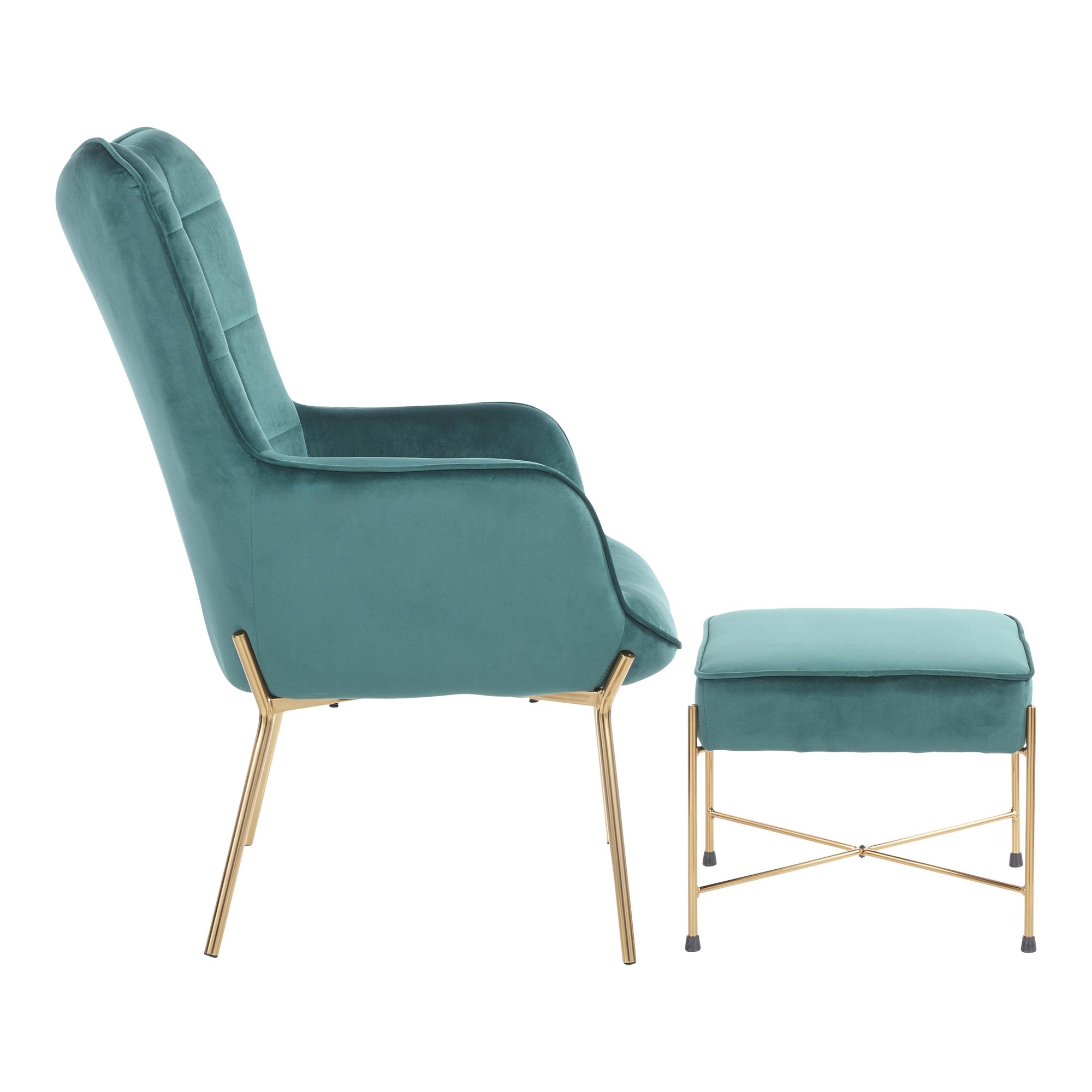 Izzy Green Velvet Gold Metal Contemporary Lounge Chair Ottoman 2 Izzy Green Velvet Gold Metal Contemporary Lounge Chair Ottoman - Image 2