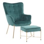 Izzy Green Velvet Gold Metal Contemporary Lounge Chair Ottoman 8 Izzy Green Velvet Gold Metal Contemporary Lounge Chair Ottoman