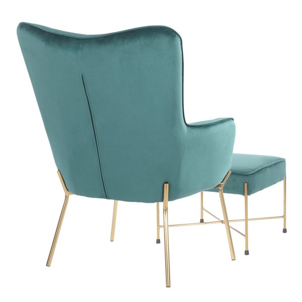 Izzy Green Velvet Gold Metal Contemporary Lounge Chair Ottoman 2